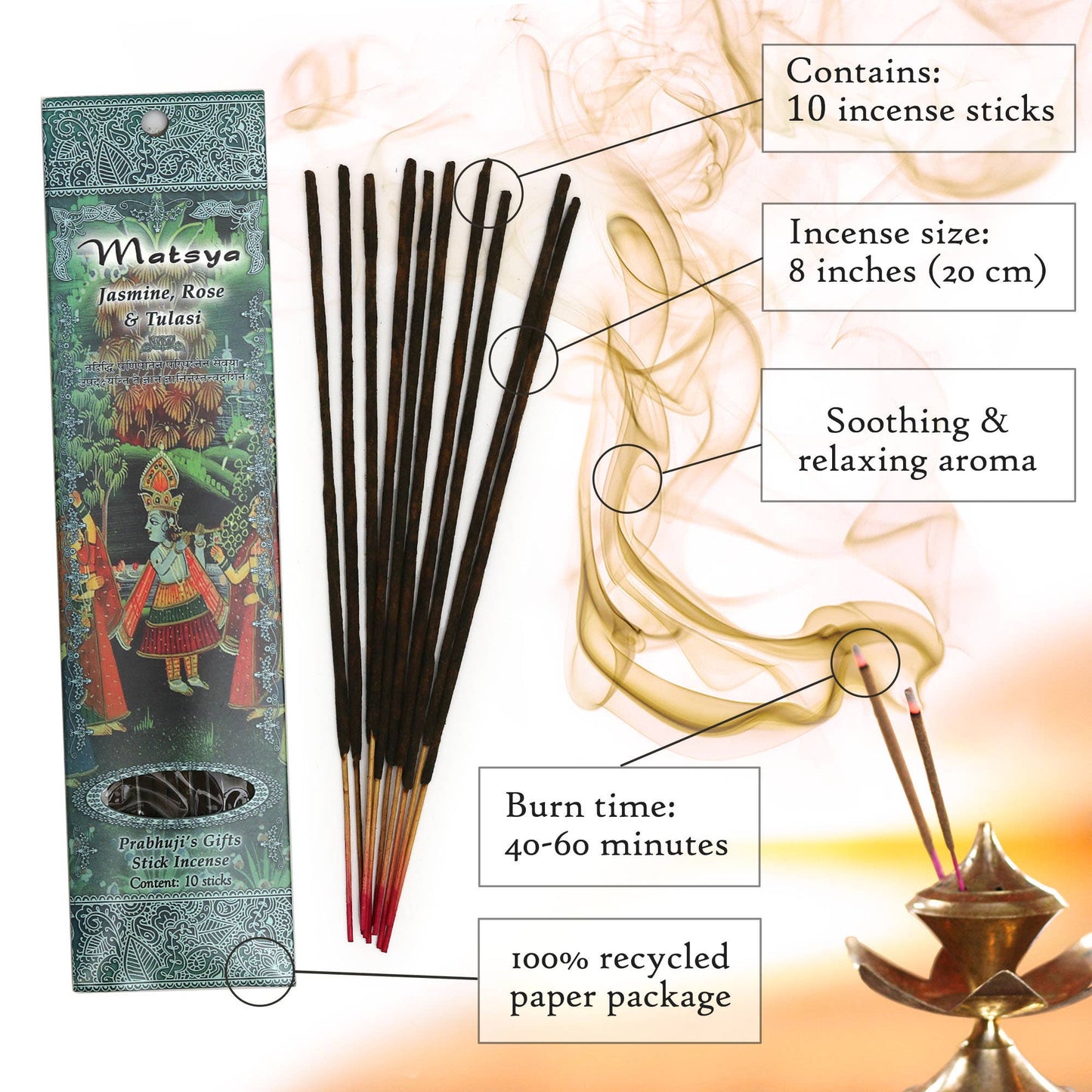 Incense Sticks Matsya - Jasmine, Rose, and Tulsi